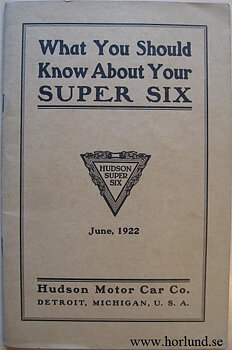 1922 Hudson Super Six Owner's Manual