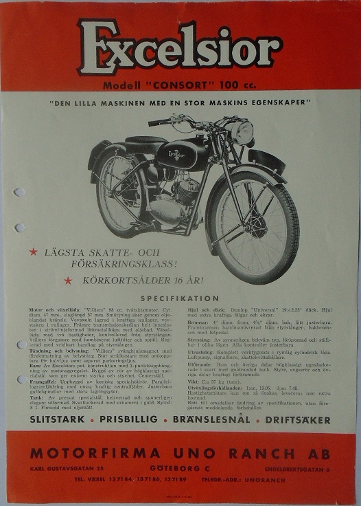1954 Excelsior Consort 98 cc broschyr svensk