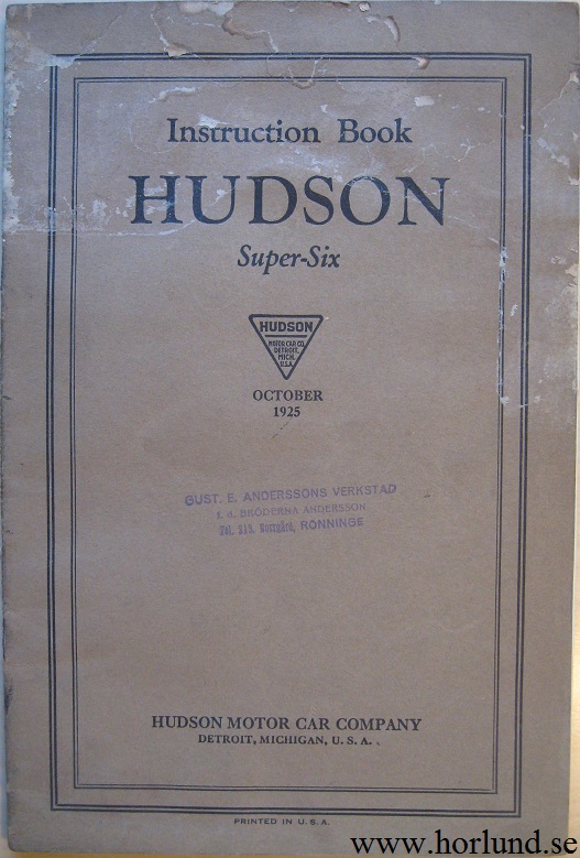 1925 Hudson Super-Six Instruction Book