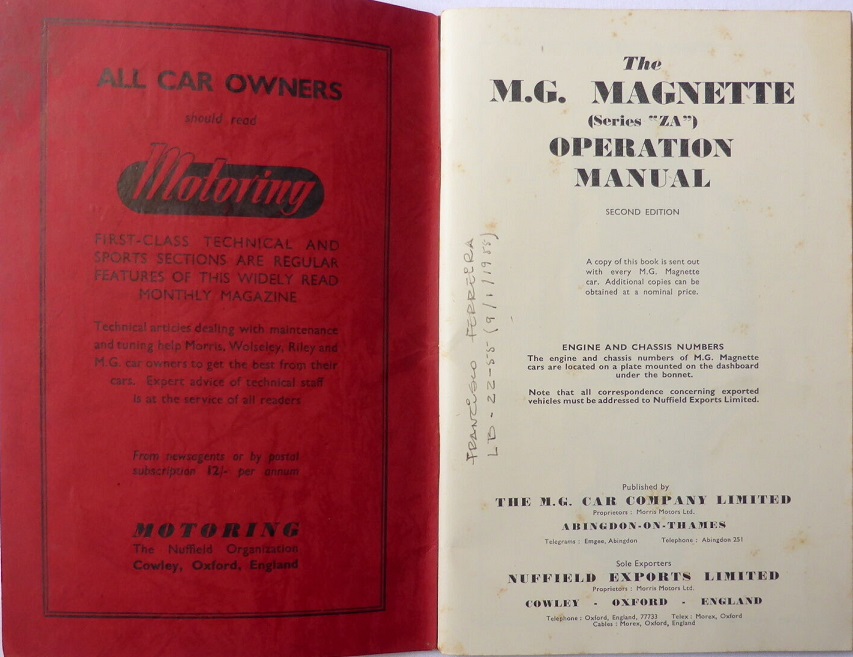1954-1956 MG Magnette ZA Operation Manual - 2