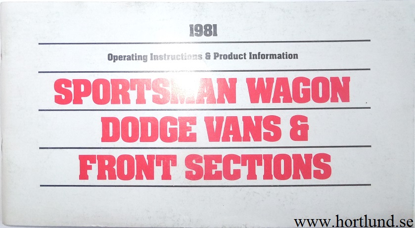 1981 Dodge Van Operating Instructions