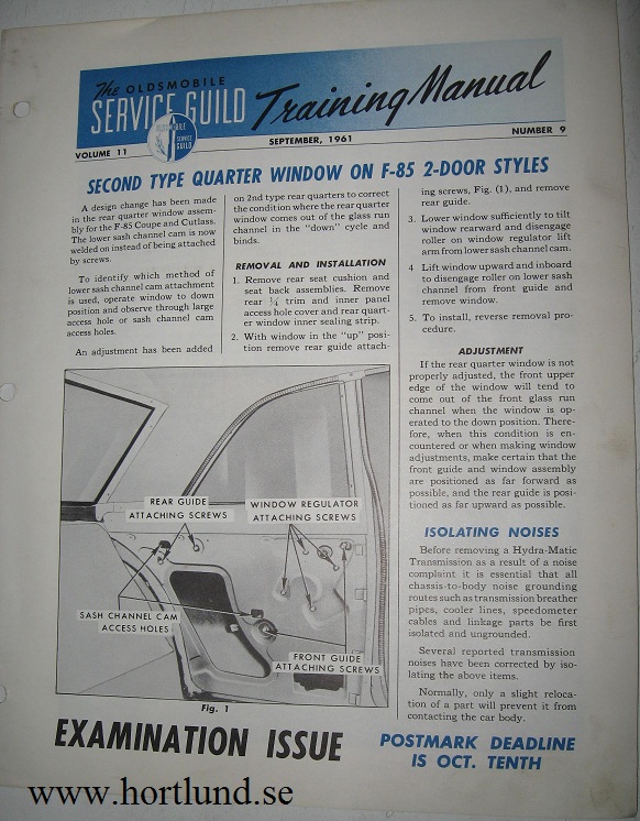 1961 Oldsmobile Service Guild Training Manual September 