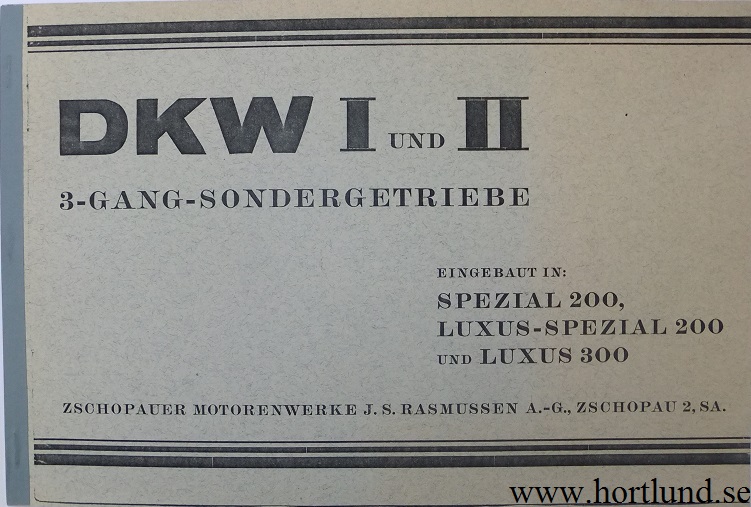 1930 DKW Spezial 200 Luxus-Special 200 Luxus 300 Reservdelskatalog växellåda