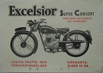 1954 Excelsior Super Consort 125 cc broschyr svensk