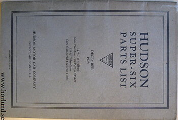 1928 Hudson Super-Six Parts List