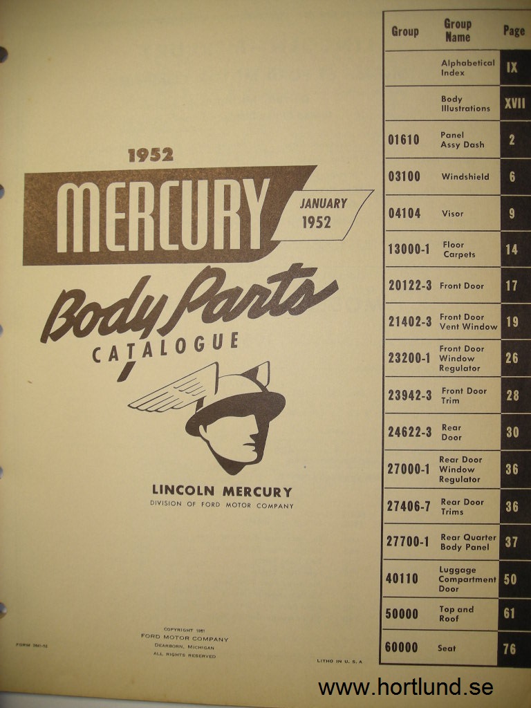 1952 Mercury Body Parts Catalog - 2