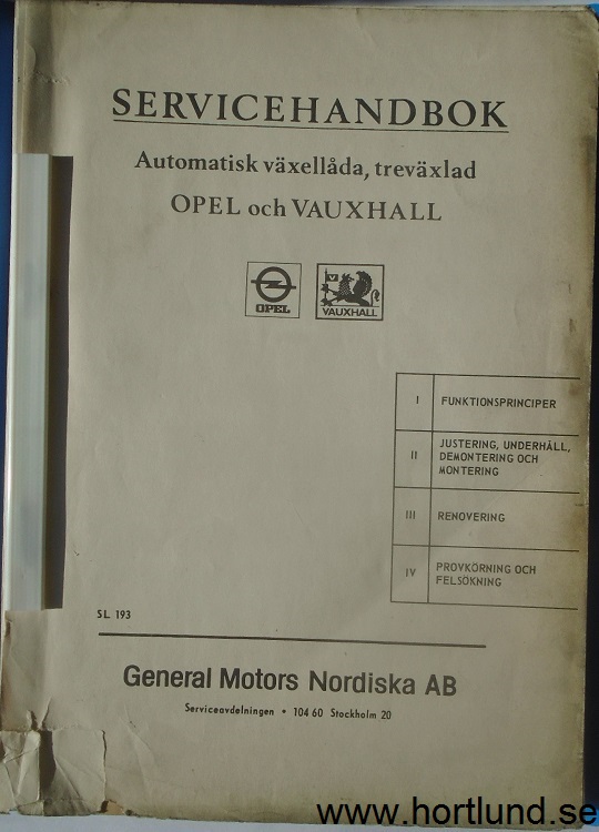 1968 Opel och Vauxhall Servicehandbok TH treväxlad Automatisk växellåda