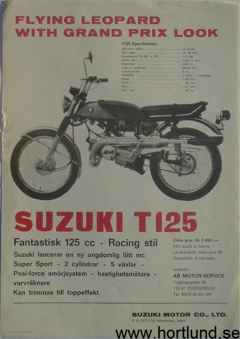 1969 Suzuki T125 broschyr svensk