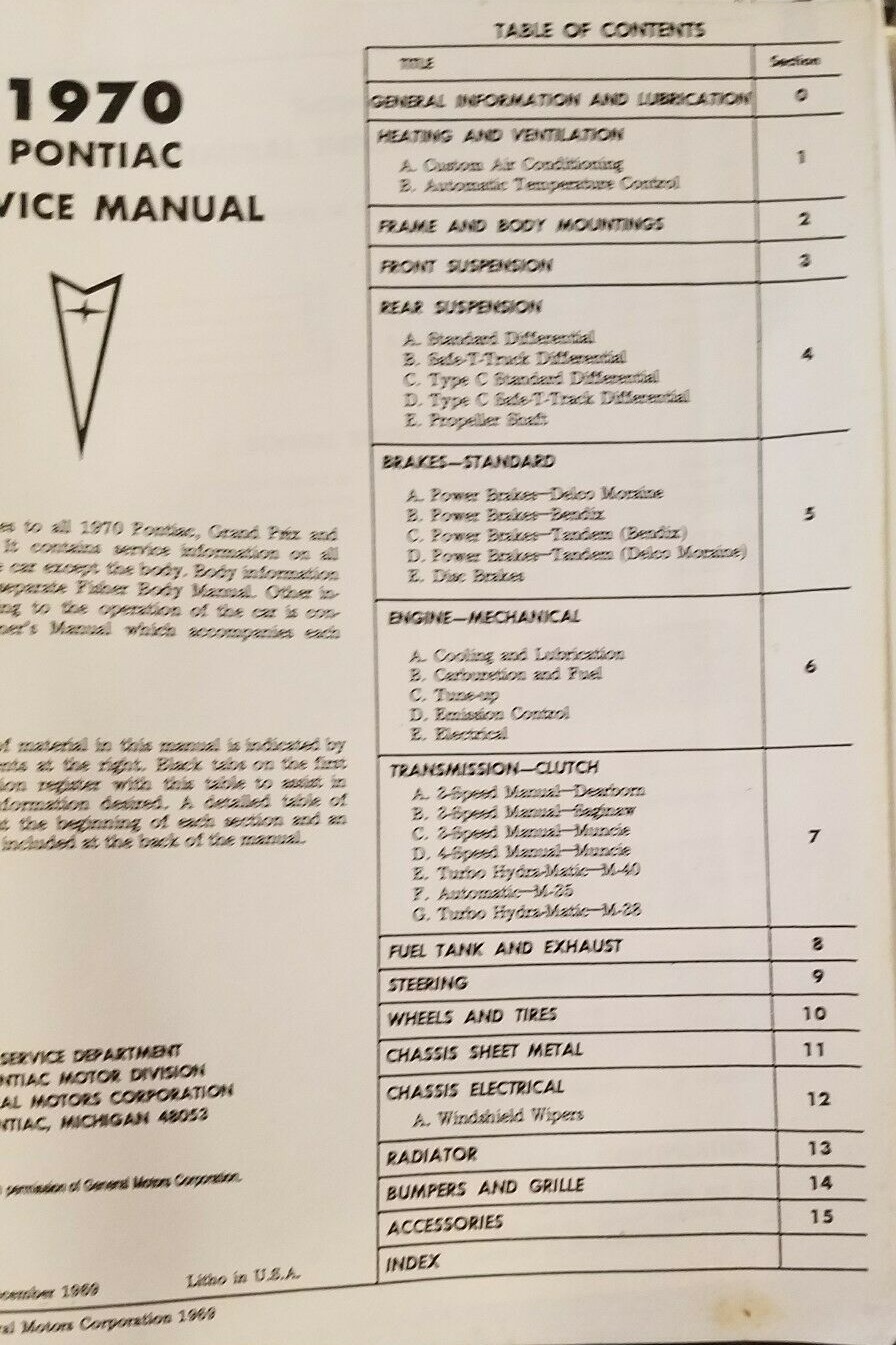 1970 Pontiac Service Manual alla modeller original - 2