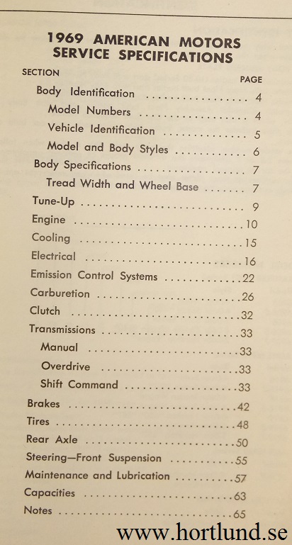 1969 AMC och Rambler Service Specifications - 2