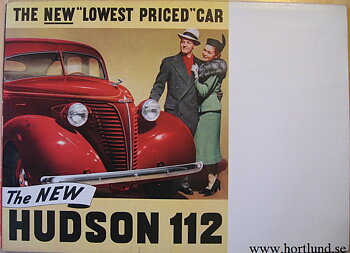 1938 Hudson 112 färgbroschyr