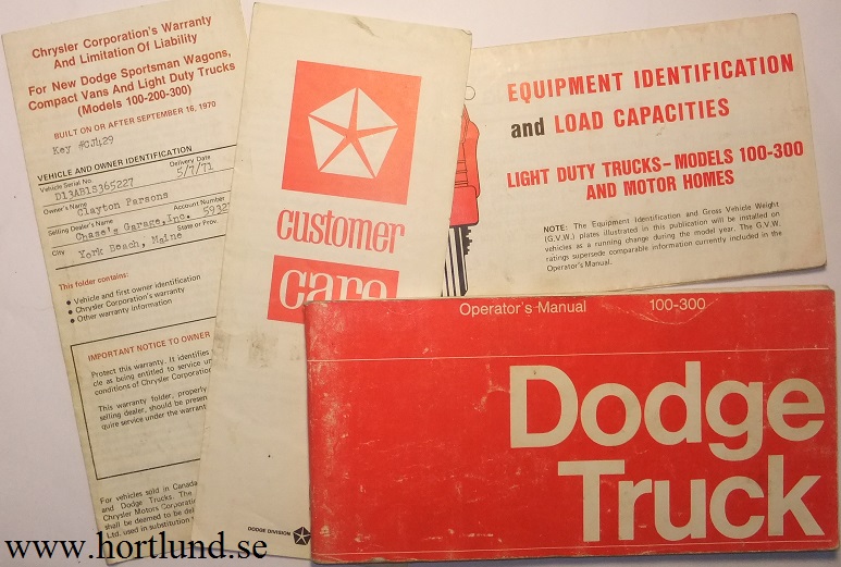 1971 Dodge Truck 100-300 Operator's Manual