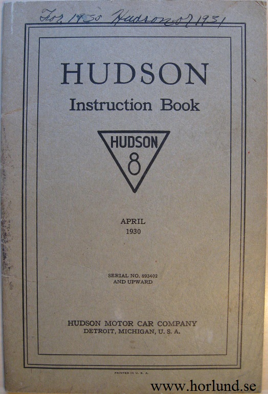 1930 Hudson 8 Instruction Book