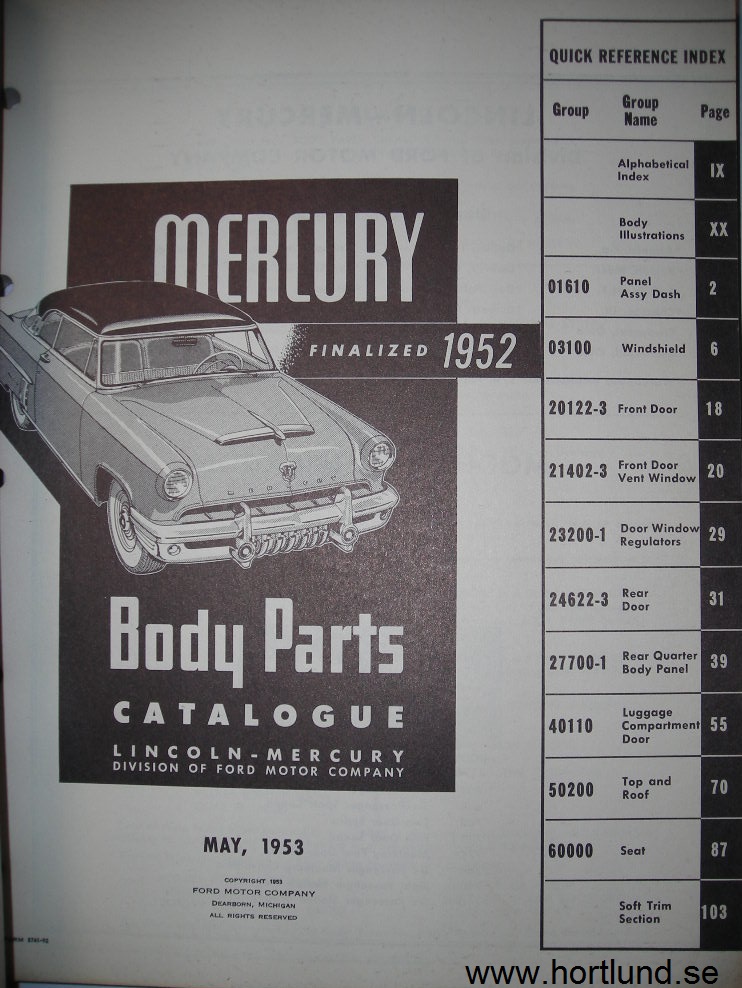 1952 Mercury Body Parts Catalog - 2