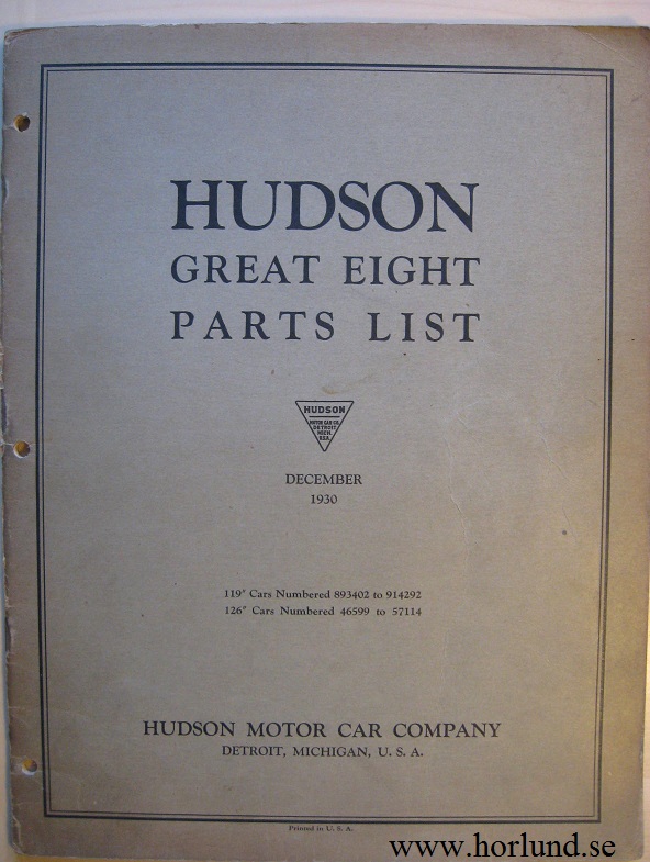 1930 Hudson Great Eight Parts List