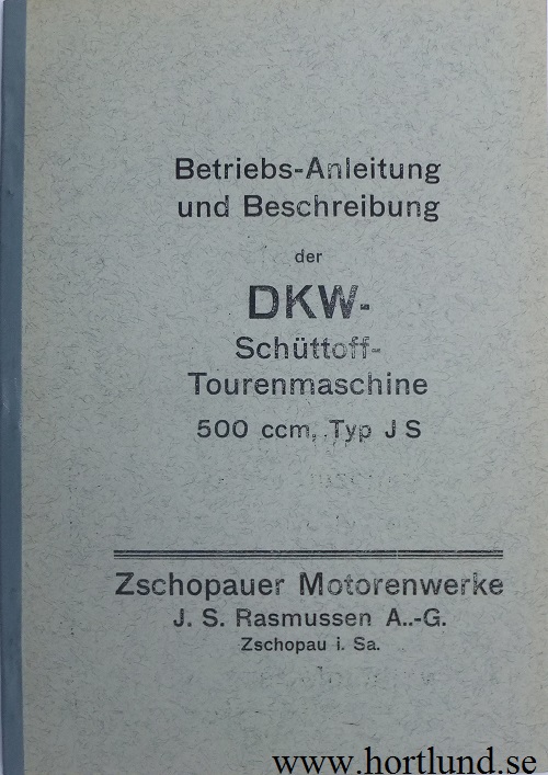 1929 - 1930 DKW Schüttoff 500 Typ JS Instruktionsbok
