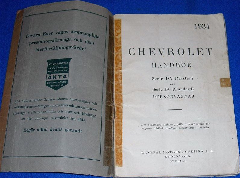 1934 Chevrolet Master & Standard Handbok  Svensk 2:dra uppl. - 2