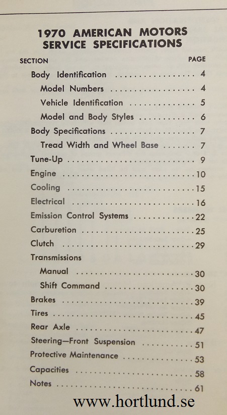 1970 AMC Service Specifications - 2