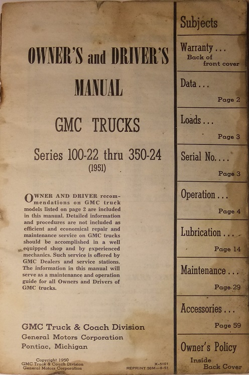 1951 GMC 100-22 till 350-24 Truck Owner's and Driver's Manual