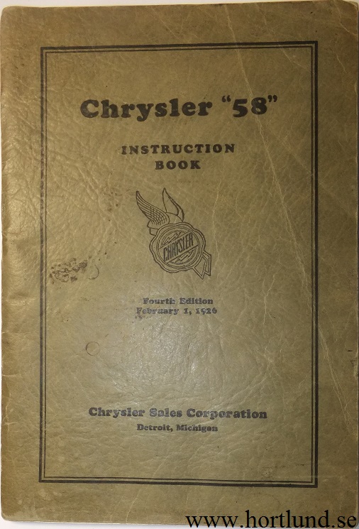 1926 Chrysler 58 Instruction Book original