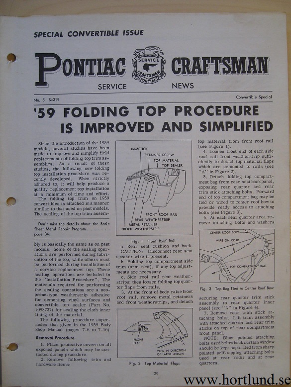 1959 Pontiac Craftsman Service News, Convertible Special