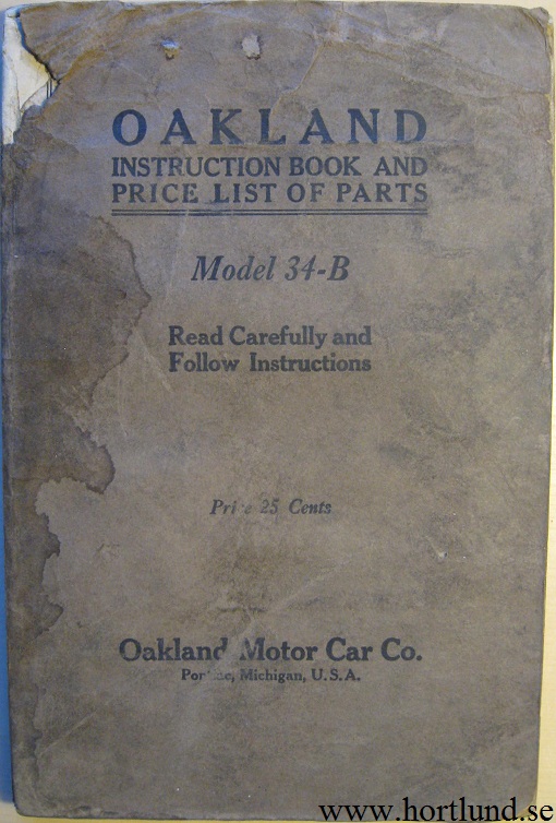1918-1919 Oakland Model 34-B Instruction Book and Price List of Parts