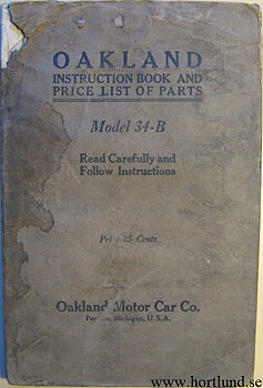 1918-1919 Oakland Model 34-B Instruction Book and Price List of Parts