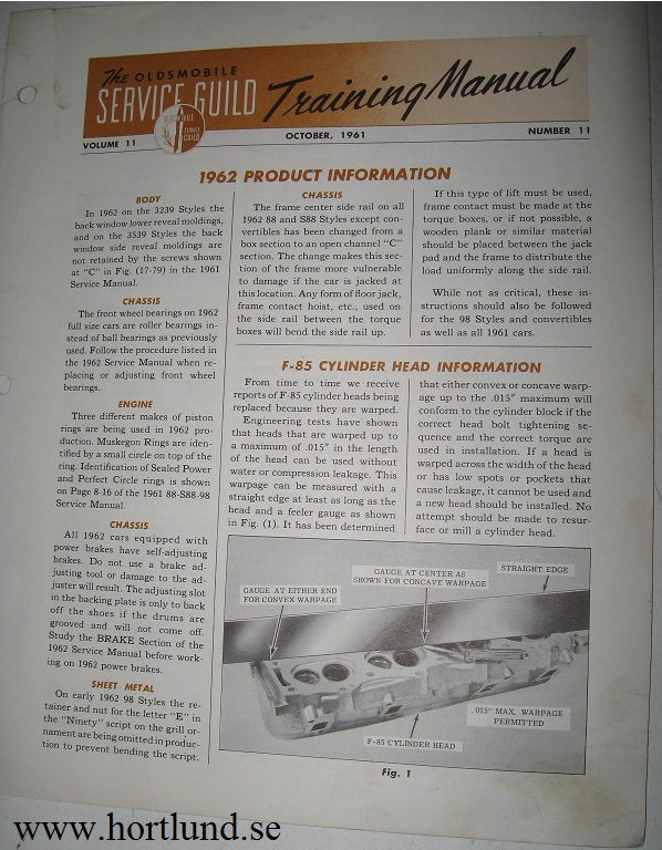 1962 Oldsmobile Service Guild Training Manual October 1961 