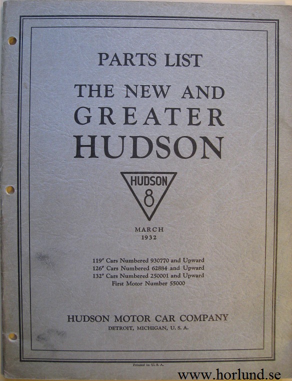1932 Hudson 8 Parts List March