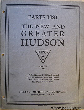 1932 Hudson 8 Parts List March