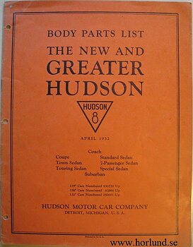1932 Hudson 8 Body Parts List
