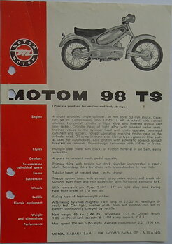 1956-1962 Motom 98 TS broschyr