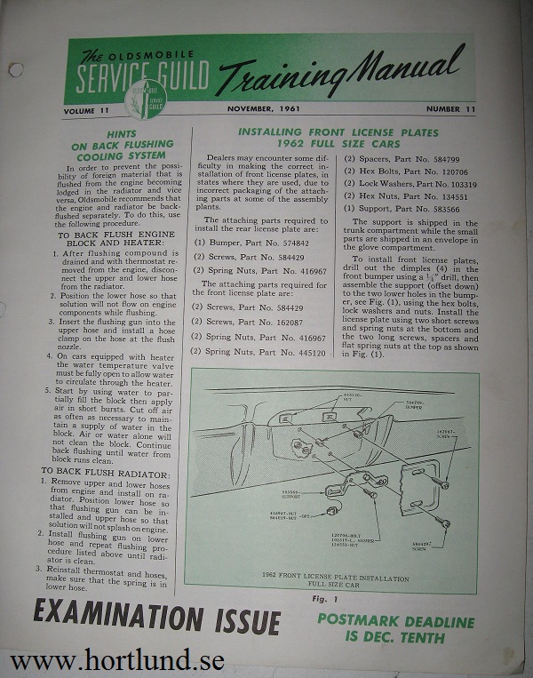 1962 Oldsmobile Service Guild Training Manual November 1961 