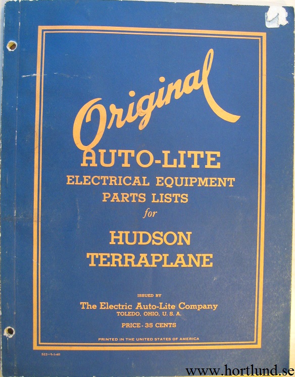 1935-1940 Hudson och Terraplane Auto-Lite Electrical Equipment Parts Lists