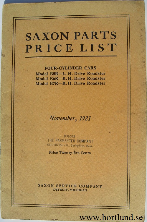 1921 Saxon Parts Price List