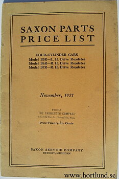 1921 Saxon Parts Price List