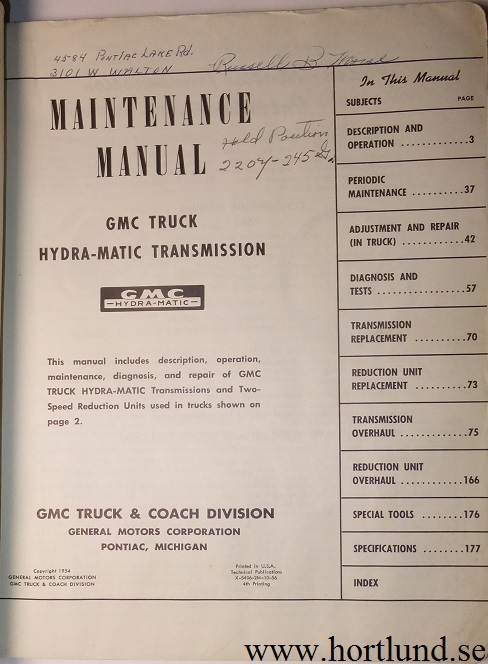 1954 GMC Truck Hydra-Matic Transmission Operation and Maintenance - 2