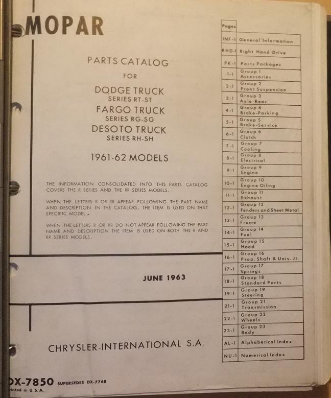 1961-1962 Dodge, Fargo, DeSoto Truck Parts Catalog
