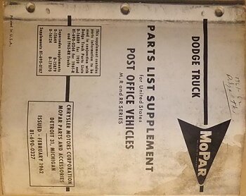 1962 Dodge Truck Parts List supplement Post Office Vehicles