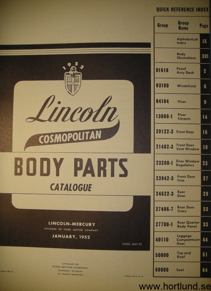 1952 Lincoln Cosmopolitan Body Parts Catalogue - 2