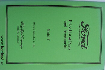 1909 - 1921 Ford Model T Price List of Parts and Accessories