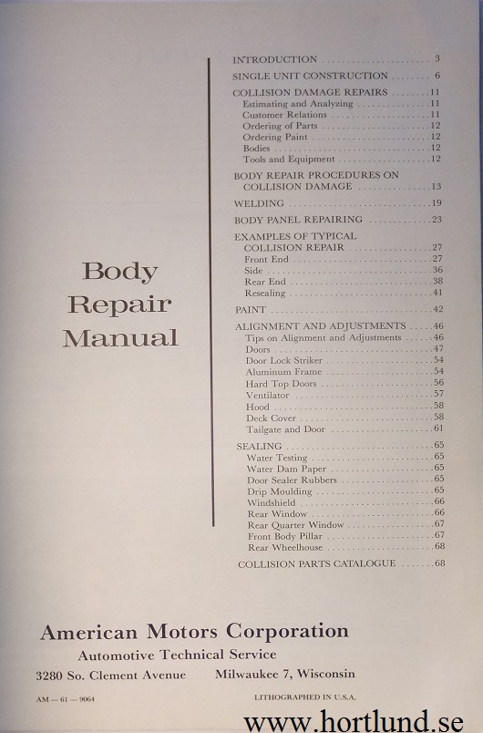 1961 Rambler Single Unit Construction Body Repair Manual - 2