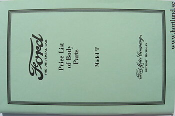 1915 - 1927 Ford Model T Price List of Body Parts