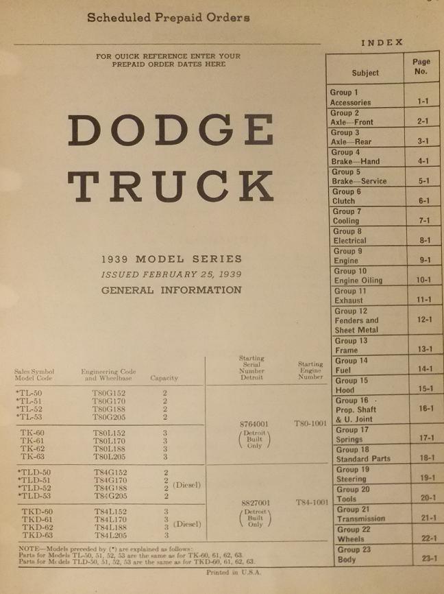 1939 Dodge Truck Parts List - 2