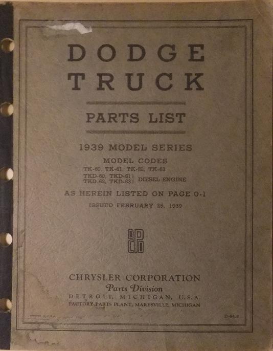 1939 Dodge Truck Parts List
