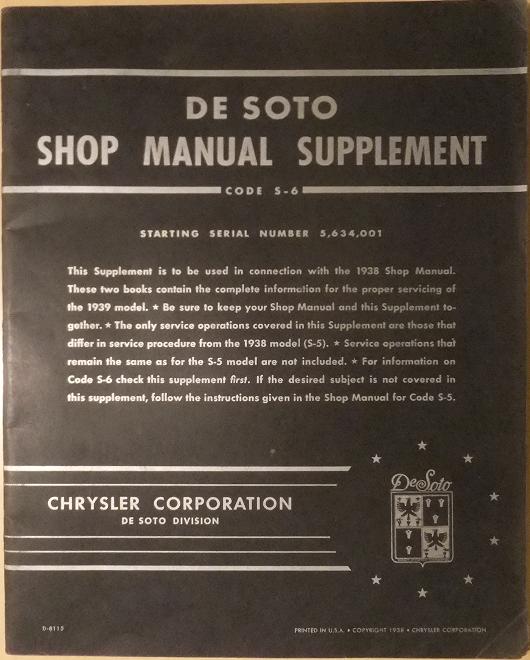 1939 De Soto Passenger Car Shop Manual supplement