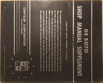 1939 De Soto Passenger Car Shop Manual supplement