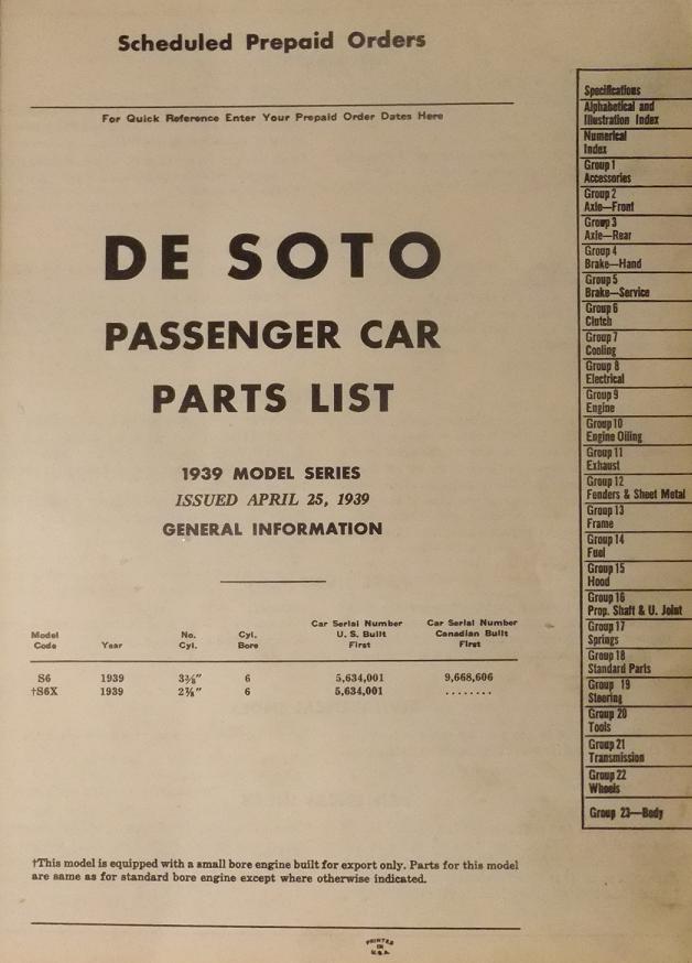 1939 De Soto Parts List - 2