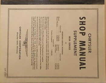 1939 Chrysler Passenger Car Shop Manual supplement