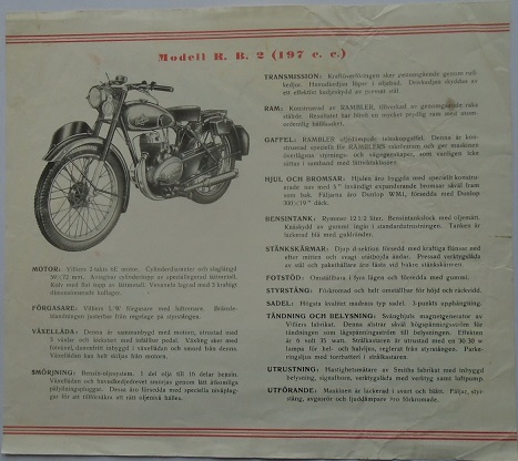 1950-1952 Roamer R/B2 197 cc broschyr svensk - 2
